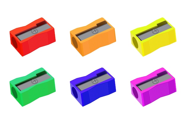 Conjunto de afilador de lápices multicolor sobre fondo blanco Ilustración vectorial EPS 10