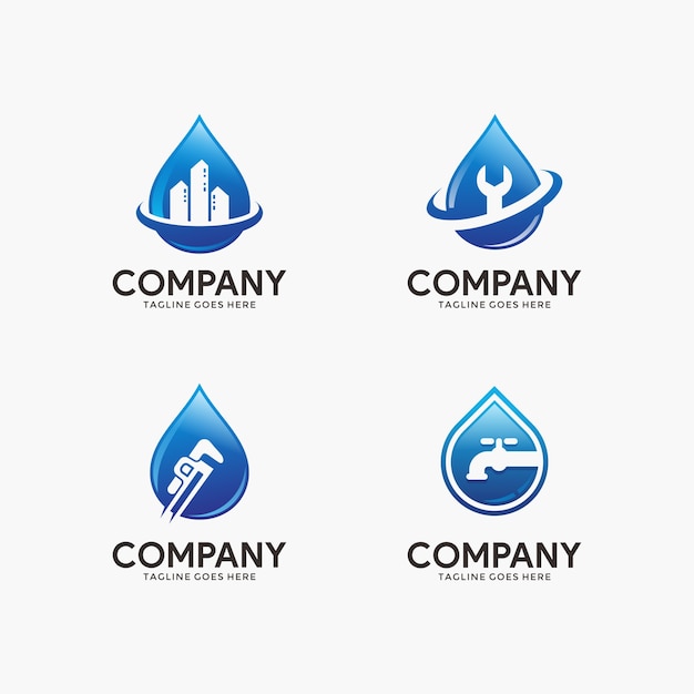 Conjunto de agua y plantilla de diseño de logotipo de fontanería para su empresa