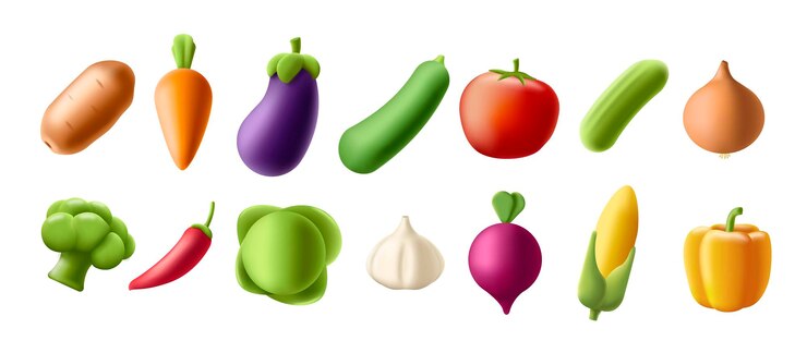 Vector conjunto aislado de 3d render iconos vegetales ilustraciones gráfico moderno cosecha de otoño
