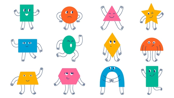 Vector conjunto aislado diferentes doodle funky coloridas figuras geométricas básicas ilustración plana para niños