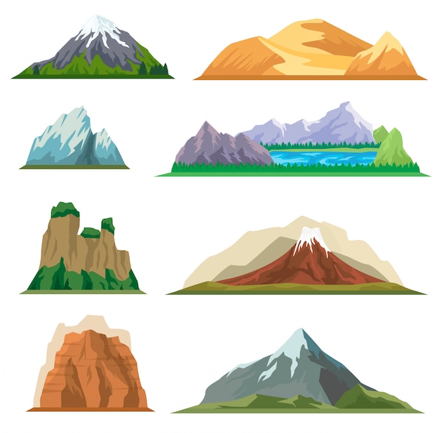 Vector conjunto aislado de diferentes montañas