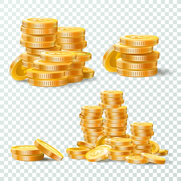 Vector conjunto aislado de monedas de oro