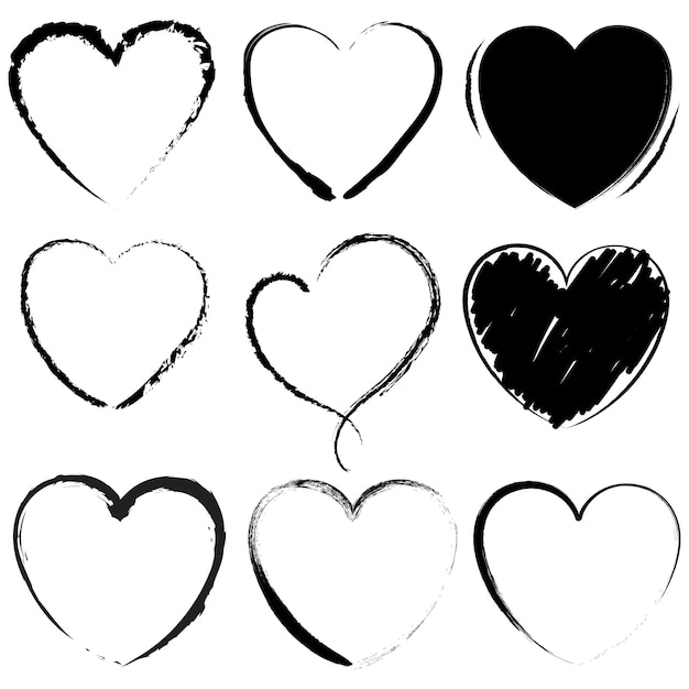 conjunto aislado de símbolos de corazón dibujados a mano infantiles diseño vectorial de arte de líneas