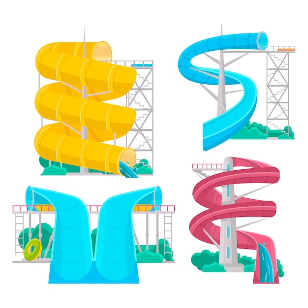 Vector conjunto aislado de toboganes acuáticos parque acuático