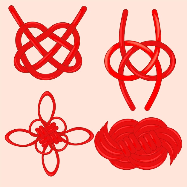 Vector conjunto aislado vectorial de nudos de cuerda roja de varias formas