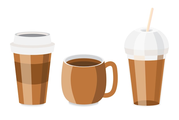 Vector conjunto aislado vectorial de tazas de café, vasos