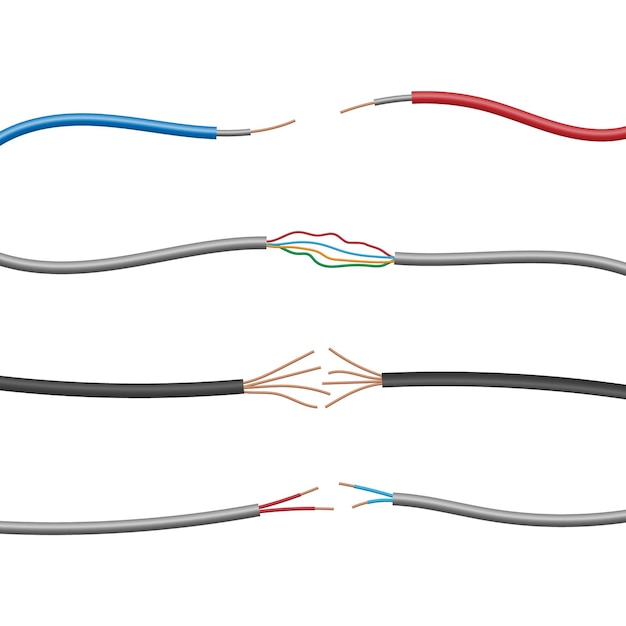 Vector conjunto de alambre de cable eléctrico aislado sobre fondo blanco, ilustración vectorial