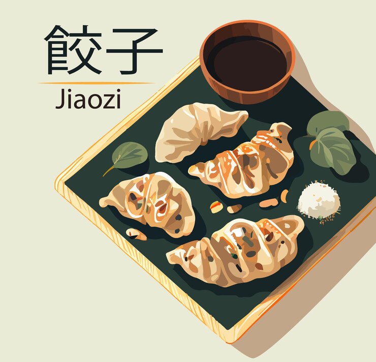 Vector conjunto de albóndigas fritas con ilustración de vector de comida asiática fuente