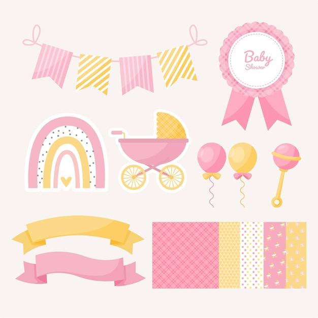 Vector conjunto de álbum de recortes de baby shower