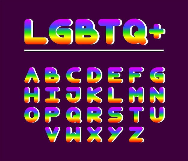 Vector conjunto de alfabetos lgbtq con diseño de colores del arco iris