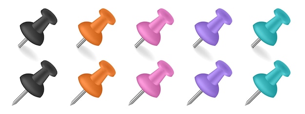 Conjunto de alfileres multicolores de colores negro naranja rosa púrpura y azul soporte de papel