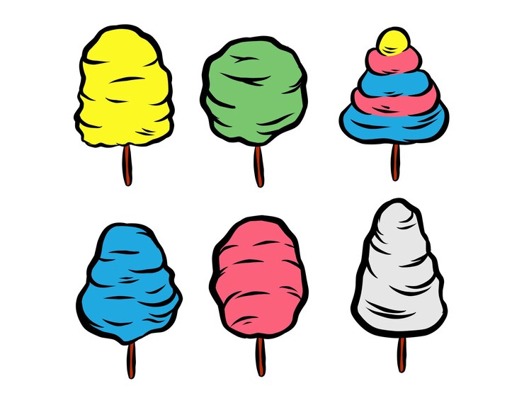 Vector conjunto de algodón de caramelo de colores dibujado a mano vector de azúcar y algodón