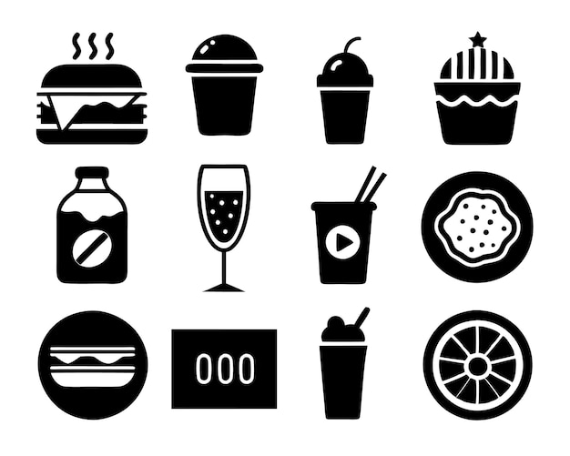 conjunto de alimentos y bebidas icono ilustración comida bebida bebida restaurante vino almuerzo desayuno