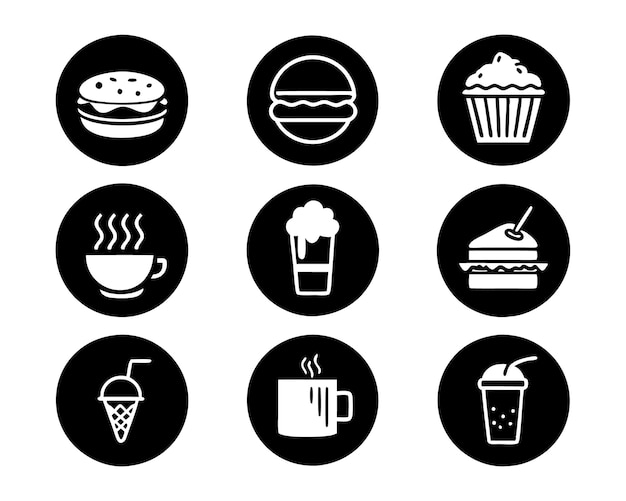 conjunto de alimentos y bebidas icono ilustración comida bebida bebida restaurante vino almuerzo desayuno