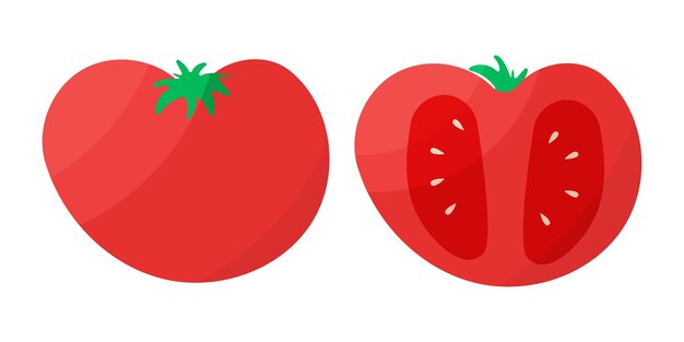 Conjunto de alimentos vegetales enteros de pieza roja de tomate
