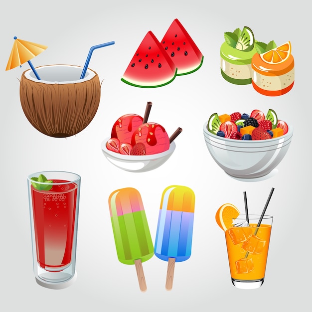 Vector conjunto de alimentos de verano y aperitivos