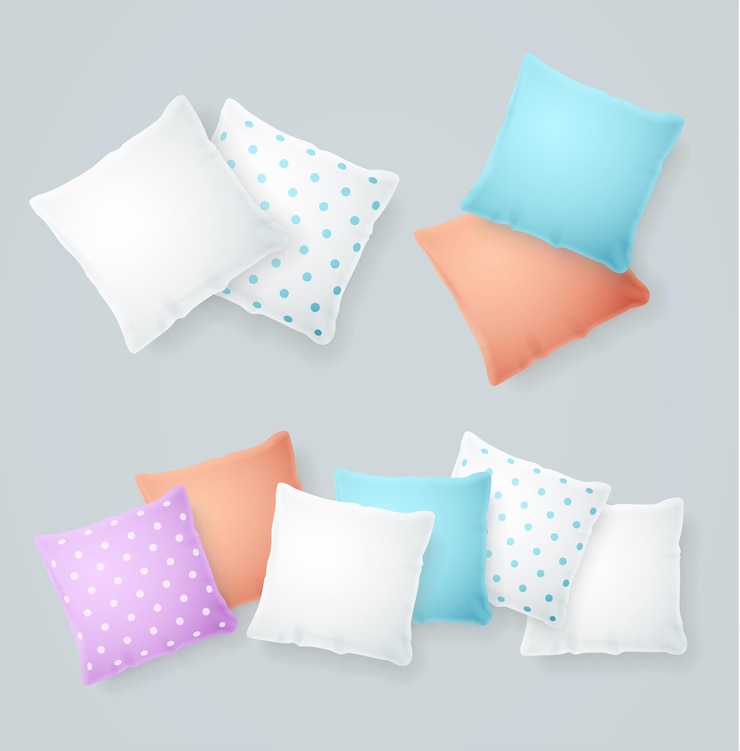 Vector conjunto de almohadas blancas y de color 3d detalladas realistas vector