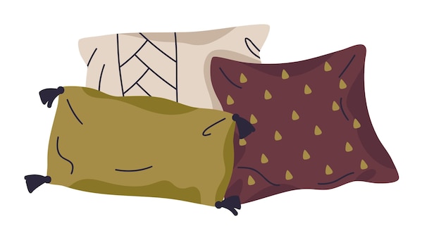 Vector conjunto de almohadas textiles cojín interior acogedor de plumas o bambú almohadas de tela suave colección de ilustraciones vectoriales planas cojines decorativos