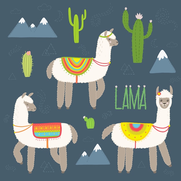 Conjunto de alpaca Vector lindo