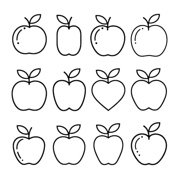 Conjunto de alta calidad de ilustraciones vectoriales de Apple en fondo blanco