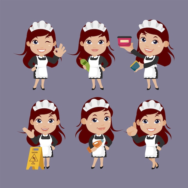 Conjunto de ama de llaves con diferentes poses.