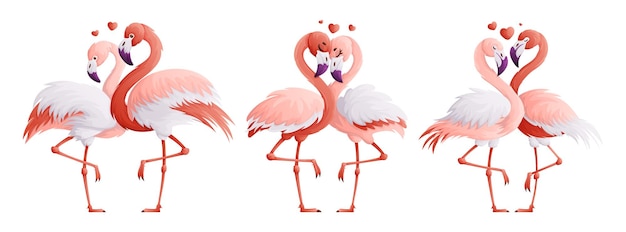 Vector conjunto de amantes de flamencos rosados una pareja de la familia flamenca un símbolo de amor y devoción el uno al otro ilustración vectorial de estilo dibujos animados