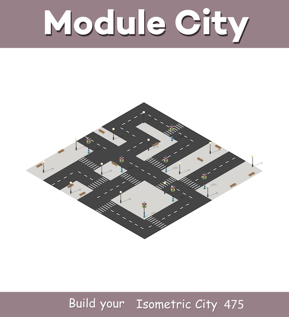 Vector conjunto ambiental del mapa de la ciudad isométrica, elementos.