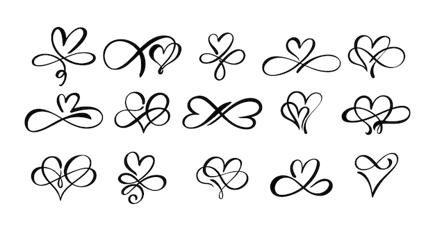 Conjunto de amor corazones dibujados a mano signo de infinito con línea de dibujo lindo Elemento de doodle divisor forma de amor para el día de San Valentín boda día de la madre o día de la mujer Vector aislado sobre fondo blanco