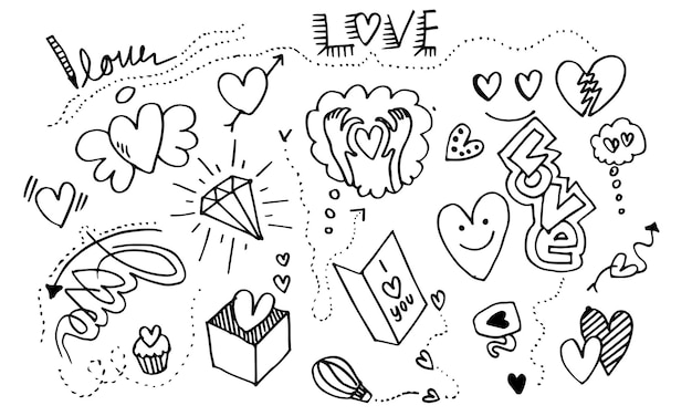 Conjunto de amor Dibujo a mano estilo Doodle para su diseño