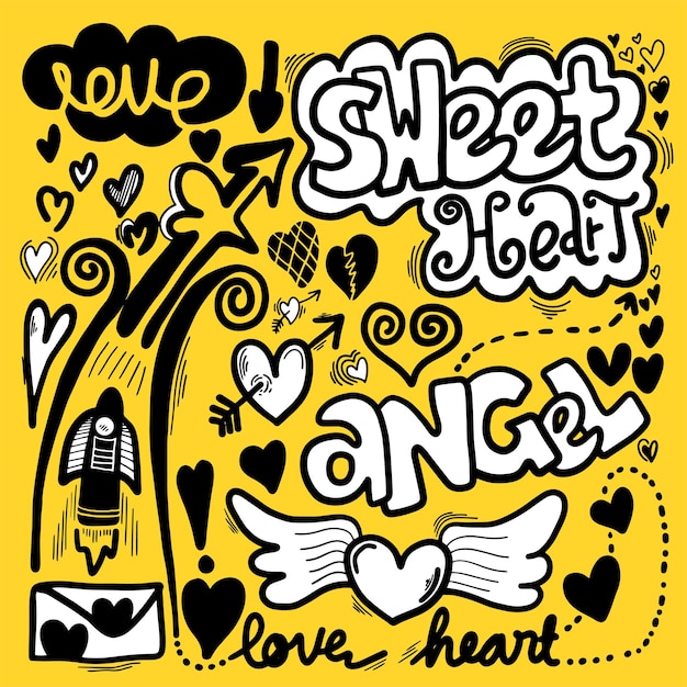 Conjunto de amor dibujo a mano estilo Doodle para su diseño