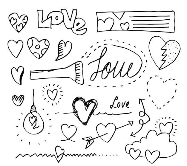 Conjunto de amor Dibujo a mano estilo Doodle para su diseño