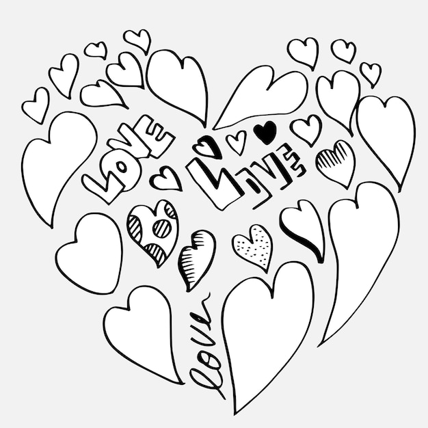 Conjunto de amor Dibujo a mano estilo Doodle para su diseño