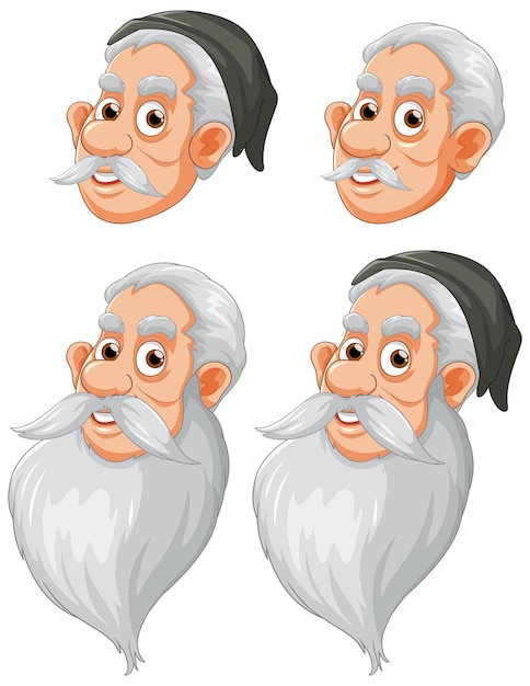 Vector conjunto de anciano con barba y bigote.