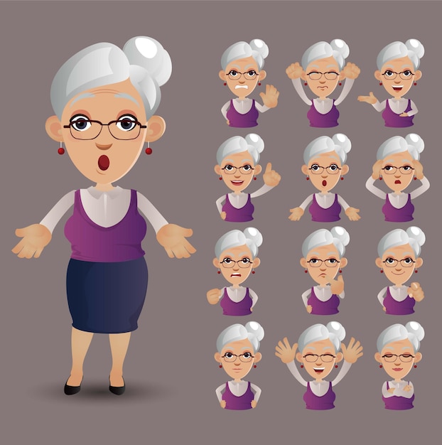 Conjunto de ancianos con diferentes emociones.