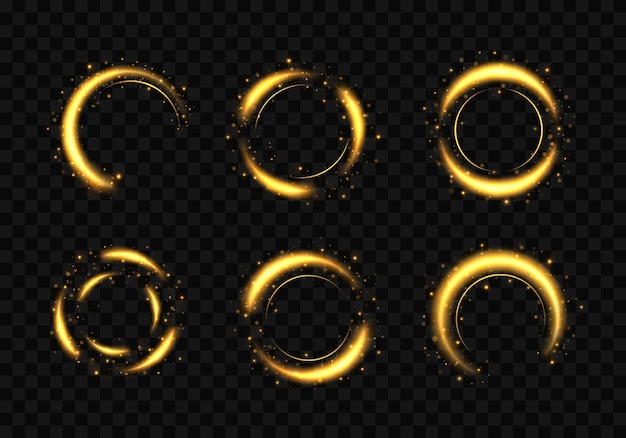 Conjunto de anillos de oro. marcos de círculos dorados con efecto de luz glitter.