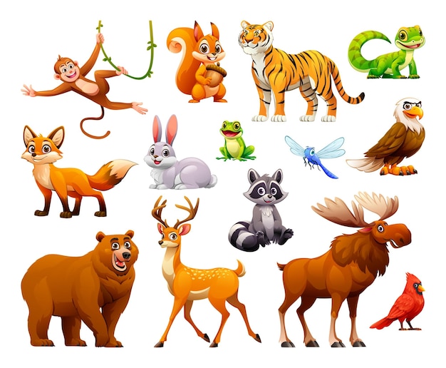 El conjunto de animales del bosque del bosque Ilustración de dibujos animados vectorial