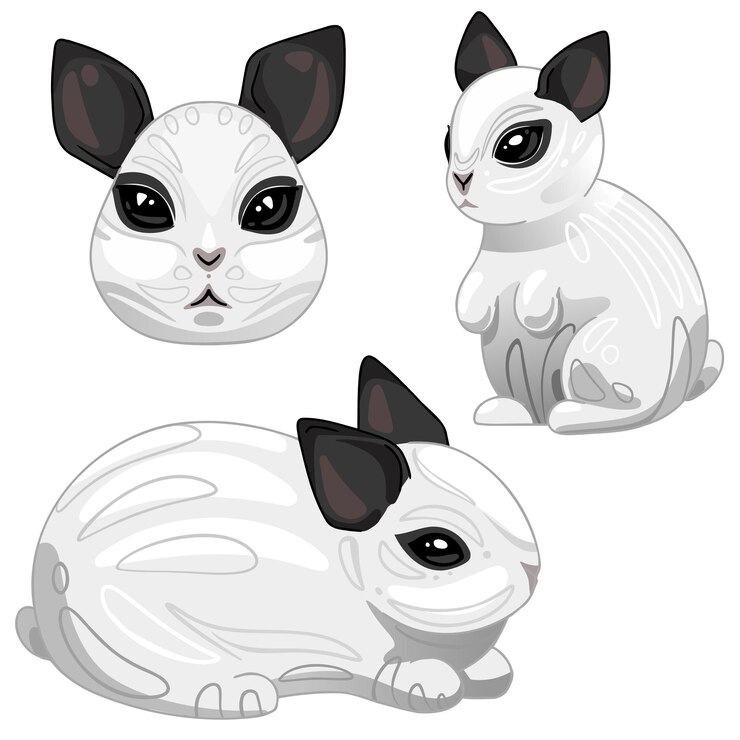 Vector un conjunto de animales dibujados por dibujos animados. raza de conejos enanos hotot
