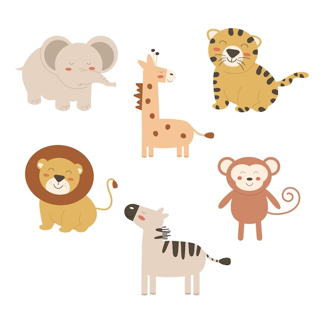 Conjunto de animales de dibujos animados boho ilustración vectorial