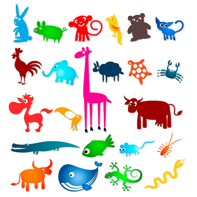 Vector conjunto de animales de dibujos animados de colores clipart