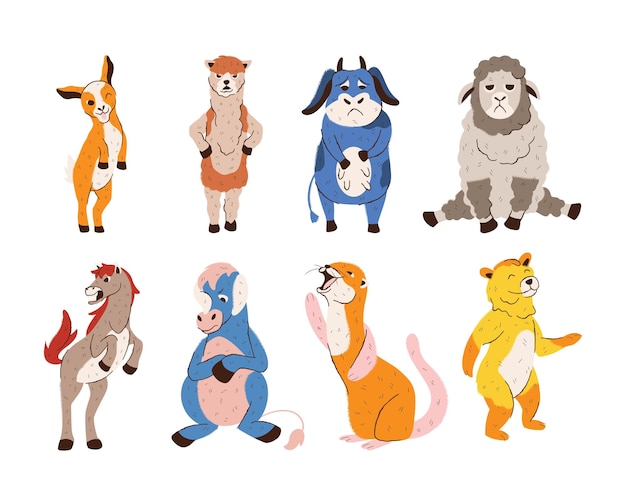 Conjunto de animales de dibujos animados lindo ilustración vectorial aislado sobre fondo blanco