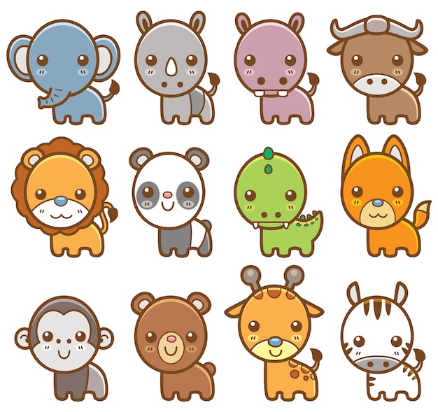 Vector conjunto de animales de dibujos animados