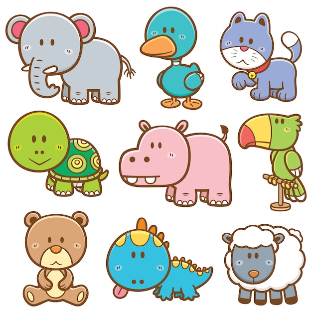 Vector conjunto de animales de dibujos animados