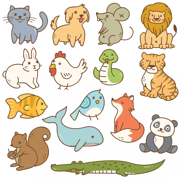 Conjunto de animales de dibujos animados | Vector Premium