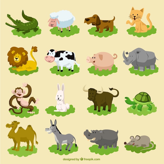 Vector conjunto de animales divertidos dibujos animados