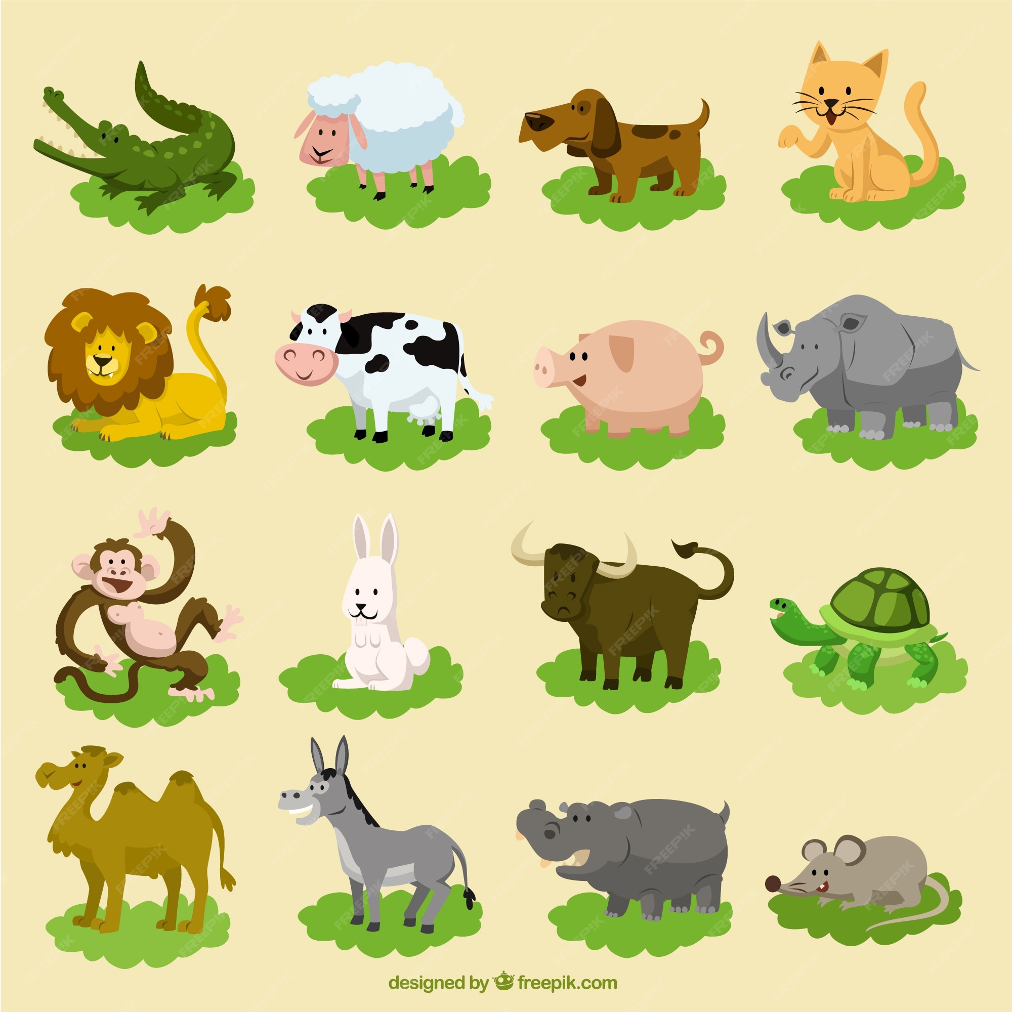 Conjunto de animales divertidos dibujos animados | Vector Premium