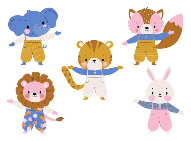 Conjunto de animales divertidos en pantalones Ilustración vectorial