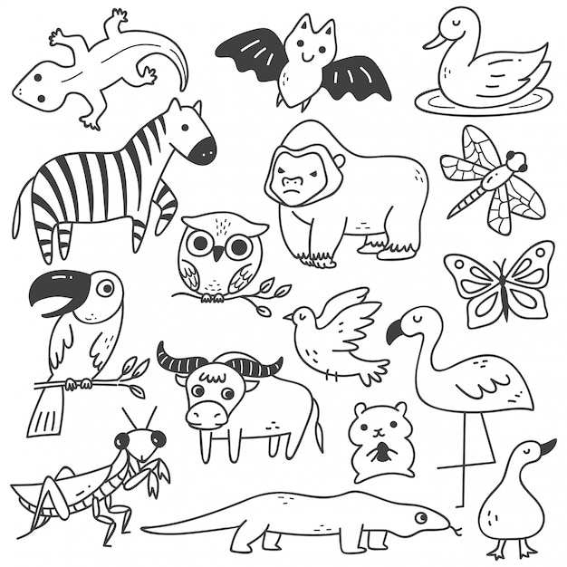Conjunto de animales doodle