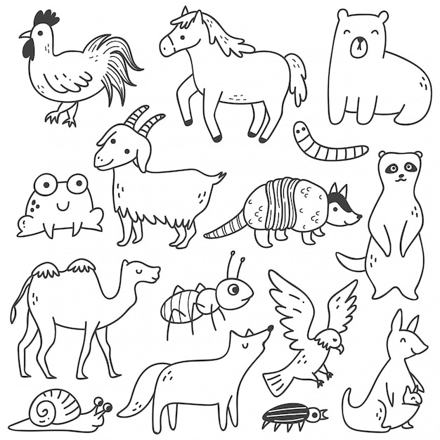 Conjunto de animales doodle