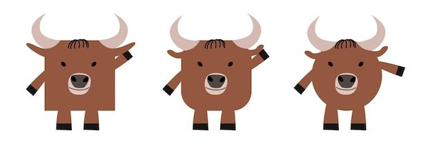 Vector un conjunto de animales de forma cuadrada y redonda ilustración vectorial de un toro en un estilo plano