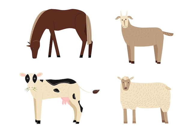 Conjunto con animales de granja caballo doméstico rústico vaca oveja cabra